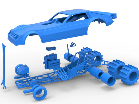 Vintage Funny Car for Sand drag racing Scale 1 to 25 3D Print Model