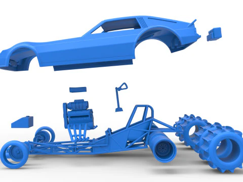 Vintage Funny Car for Sand drag racing Scale 1 to 25 3D Print Model
