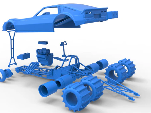 Vintage Funny Car for Sand drag racing Scale 1 to 25 3D Print Model