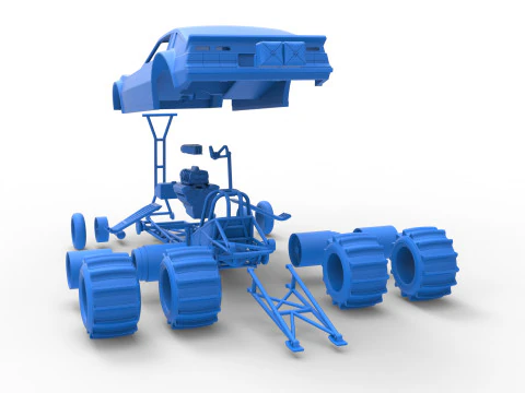 Vintage Funny Car for Sand drag racing Scale 1 to 25 3D Print Model
