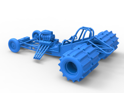Vintage Funny Car Base for Sand drag racing Scale 1 to 25 3D Print Model