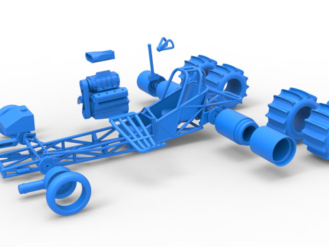 Vintage Funny Car Base for Sand drag racing Scale 1 to 25 3D Print Model