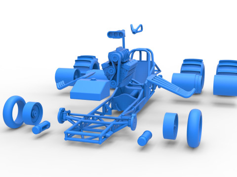 Vintage Funny Car Base for Sand drag racing Scale 1 to 25 3D Print Model