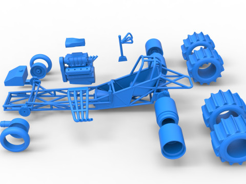Vintage Funny Car Base for Sand drag racing Scale 1 to 25 3D Print Model