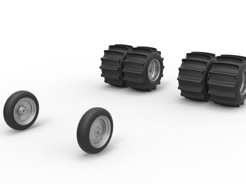 Wheel Set of Vintage Funny Car for Sand drag racing Scale 1 to 25 Model do druku 3D