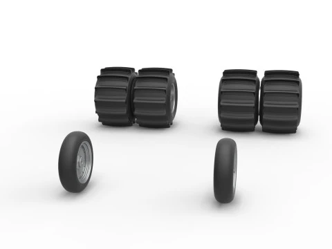Set Roda Mobil Lucu Vintage untuk Balap drag pasir Skala 1 hingga 25 Model Cetak 3D
