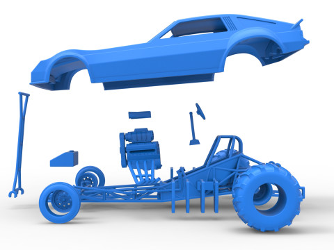 Vintage Pulling Funny car Scale 1 to 25 Modello di stampa 3D