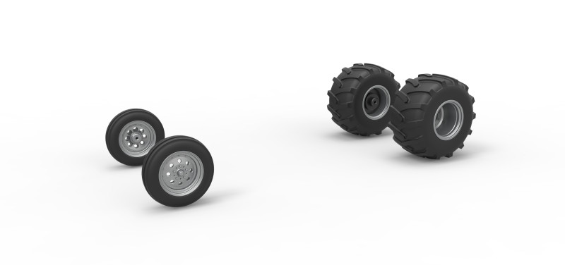 Wheel Set of Vintage Pulling Funny car Scale 1 to 25 3D Baskı Modeli .c4d .max .obj .3ds .fbx .stl .blend
