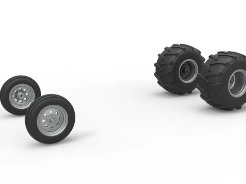 Set di ruote di un'auto divertente da tirare vintage, in scala da 1 a 25 Modello di stampa 3D