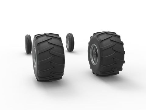 Wheel Set of Vintage Pulling Funny car Scale 1 to 25 3D Baskı Modeli