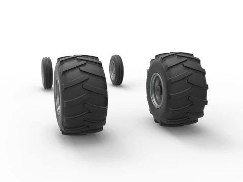 Wheel Set of Vintage Pulling Funny car Scale 1 to 25 3D Print Model