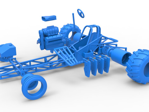 Vintage Pulling Funny car Base Scale 1 to 25 Model Cetak 3D