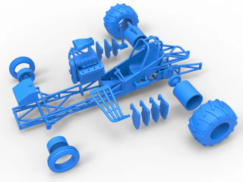 Vintage Pulling Funny car Base Scale 1 to 25 3D Print Model