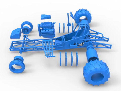 Vintage Pulling Funny car Base Scale 1 to 25 3D Print Model