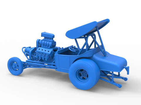Vintage Winged Front engine dragster Scale 1 to 25 3D Print Model