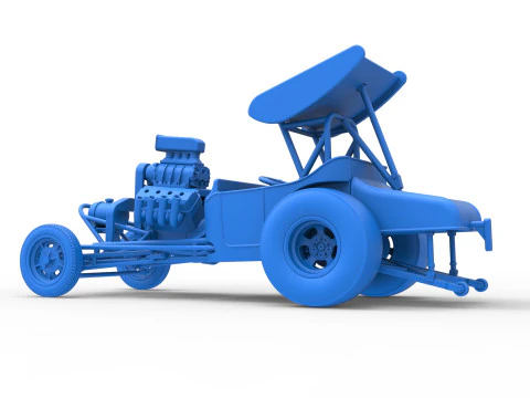 Vintage Winged Front engine dragster Scale 1 to 25 3D Print Model