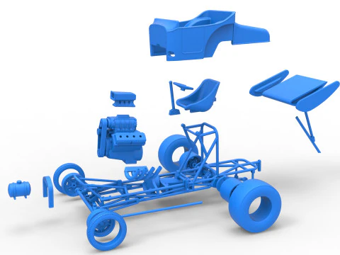 Vintage Winged Front engine dragster Scale 1 to 25 3D Print Model