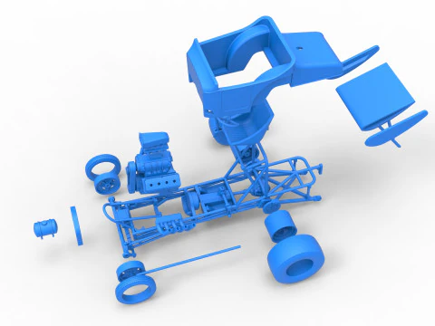Vintage Winged Front engine dragster Scale 1 to 25 3D Print Model