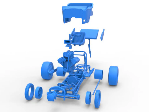 Vintage Winged Front engine dragster Scale 1 to 25 3D Print Model
