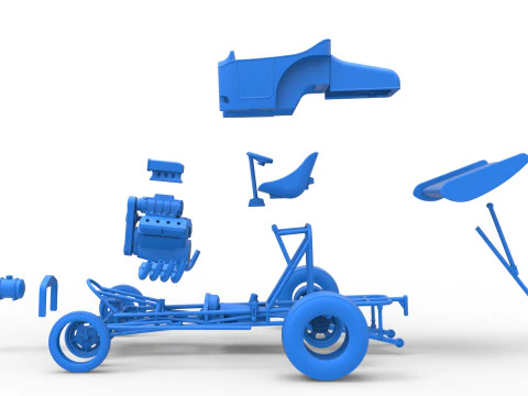 Vintage Winged Front engine dragster Scale 1 to 25 3D Print Model