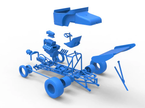 Vintage Winged Front engine dragster Scale 1 to 25 3D Print Model