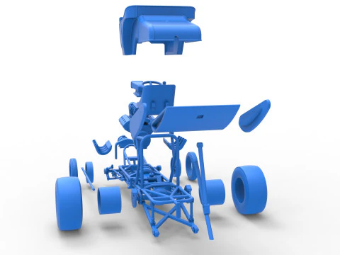 Vintage Winged Front engine dragster Scale 1 to 25 3D Print Model