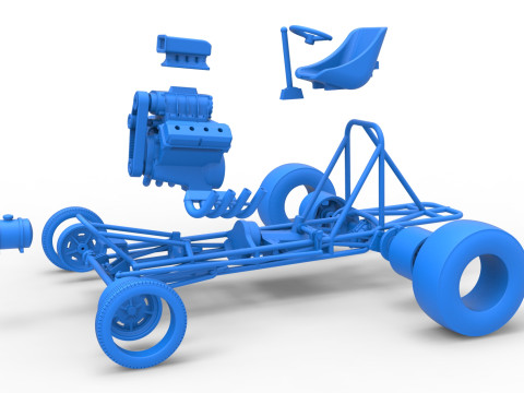 Vintage Front engine dragster Base Scale 1 to 25 3D Print Model