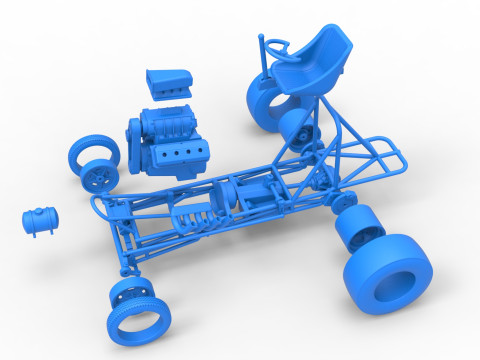 Vintage Front engine dragster Base Scale 1 to 25 3D Print Model