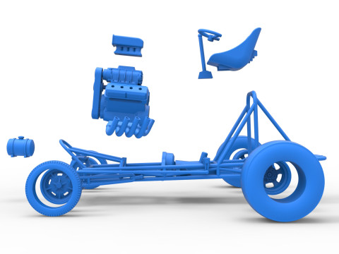 Vintage Front engine dragster Base Scale 1 to 25 3D Print Model