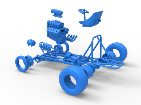 Vintage Front engine dragster Base Scale 1 to 25 3D Print Model