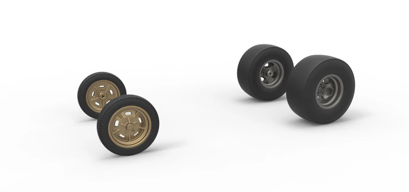 Wheel set of Vintage Front engine dragster Version 2 Scale 1 to 25 3D Print Model .c4d .max .obj .3ds .fbx .stl .blend 