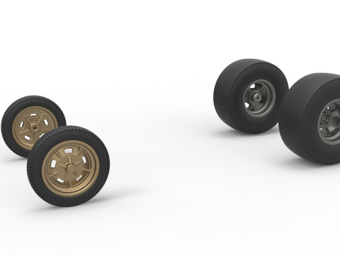 Wheel set of Vintage Front engine dragster Version 2 Scale 1 to 25 3D Print Model