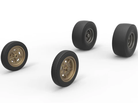 Wheel set of Vintage Front engine dragster Version 2 Scale 1 to 25 3D Print Model
