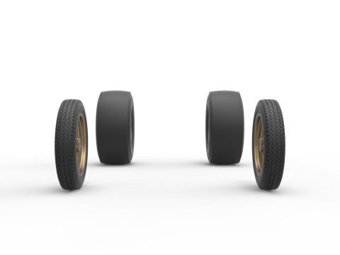 Wheel set of Vintage Front engine dragster Version 2 Scale 1 to 25 Modelo de Impressão 3D