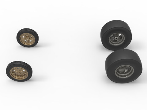 Wheel set of Vintage Front engine dragster Version 2 Scale 1 to 25 Modelo de Impressão 3D