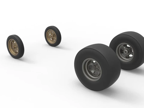 Wheel set of Vintage Front engine dragster Version 2 Scale 1 to 25 3D Print Model