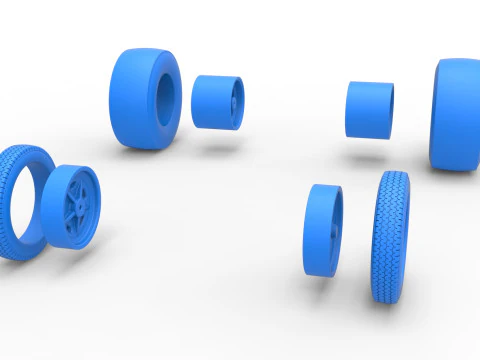 Wheel set of Vintage Front engine dragster Version 2 Scale 1 to 25 3D Print Model