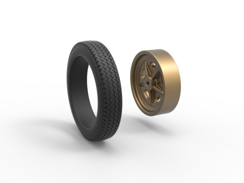 Front wheel of old school dragster Version 3 Scale 1 to 25 3D Baskı Modeli