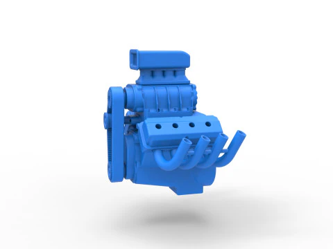 Mesin V8 untuk dragster vintage Versi 6 Skala 1 hingga 25 Model Cetak 3D