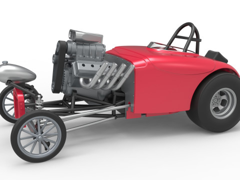 Front engine old school dragster with shell Version 9 Scale 1 to 25 3D Print Model