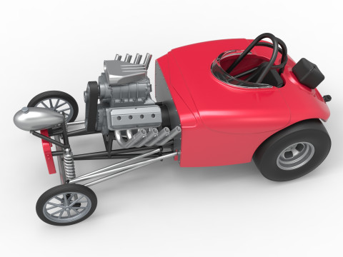 Front engine old school dragster with shell Version 9 Scale 1 to 25 3D Print Model