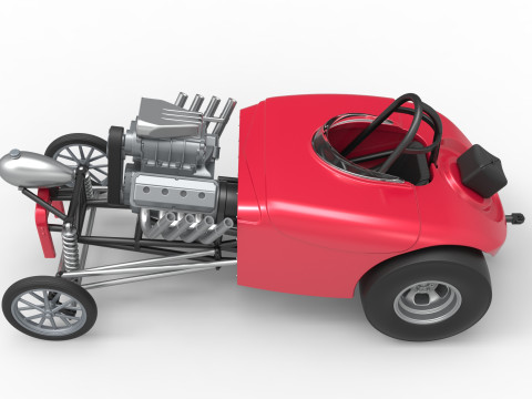 Front engine old school dragster with shell Version 9 Scale 1 to 25 3D Print Model