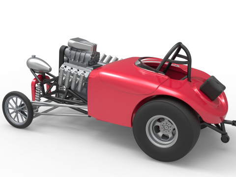 Front engine old school dragster with shell Version 9 Scale 1 to 25 3D Print Model