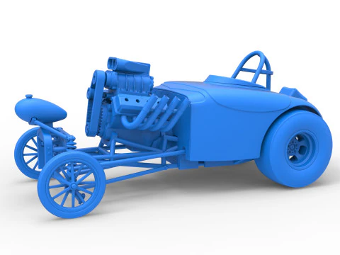 Oldschoolowy dragster z przednim silnikiem i skorupą Wersja 9 Skala od 1 do 25 Model do druku 3D