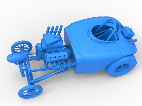 Front engine old school dragster with shell Version 9 Scale 1 to 25 3D Print Model