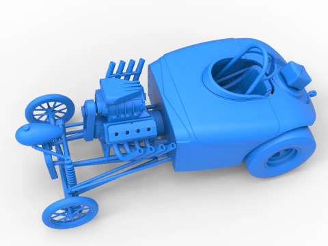 Oldschoolowy dragster z przednim silnikiem i skorupą Wersja 9 Skala od 1 do 25 Model do druku 3D