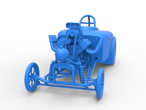 Front engine old school dragster with shell Version 9 Scale 1 to 25 3D Print Model