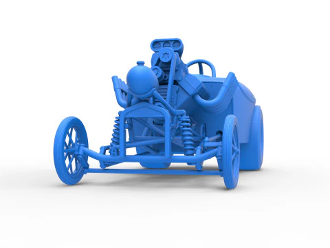 Oldschoolowy dragster z przednim silnikiem i skorupą Wersja 9 Skala od 1 do 25 Model do druku 3D