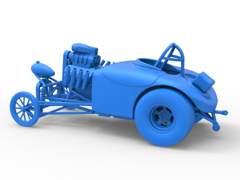 Front engine old school dragster with shell Version 9 Scale 1 to 25 3D Print Model