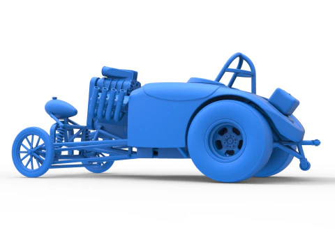 Oldschoolowy dragster z przednim silnikiem i skorupą Wersja 9 Skala od 1 do 25 Model do druku 3D